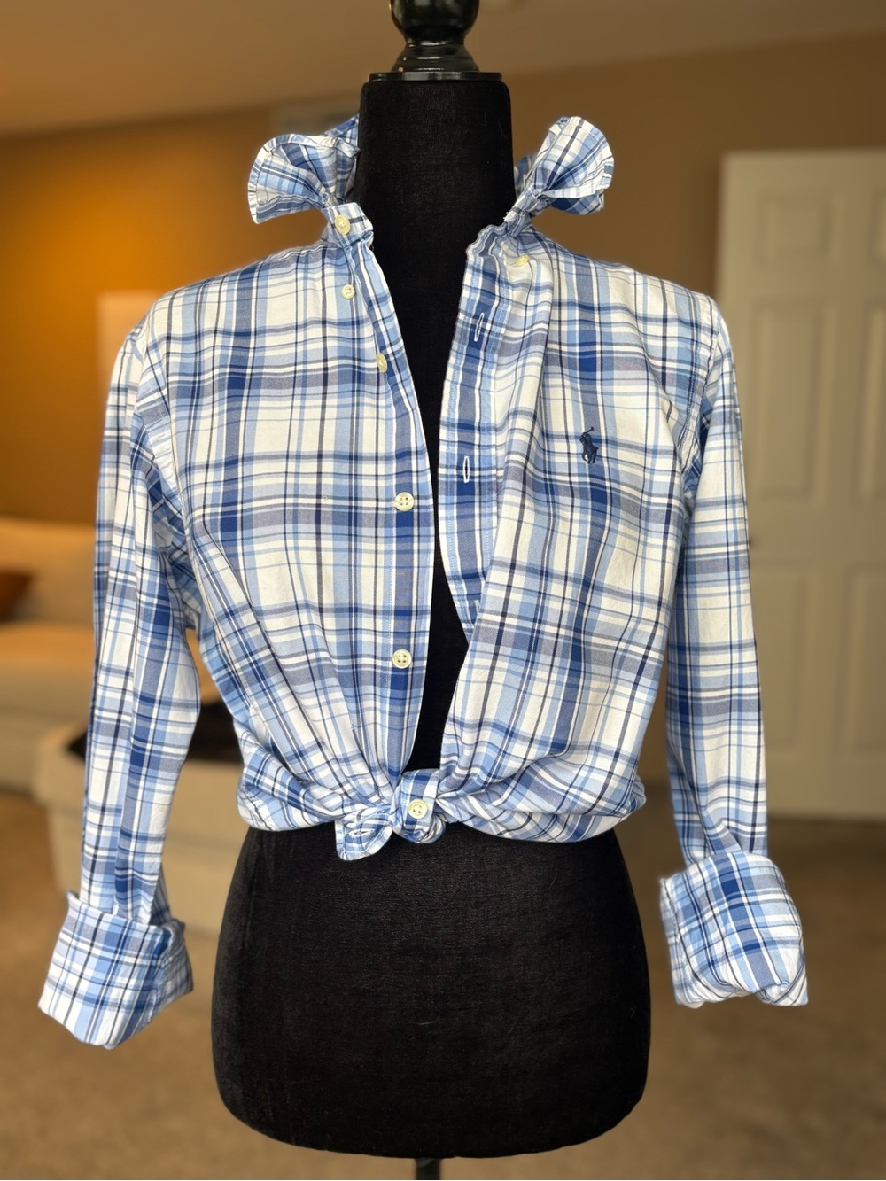 Reworked Ralph Lauren Blue Plaid Button-Up Shirt size small